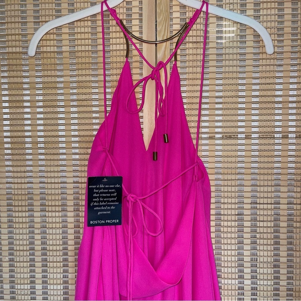 NWT* BOSTON PROPER Flowy Hot Pink Halter Neck Backless Mini Dress S - Picture 5 of 10